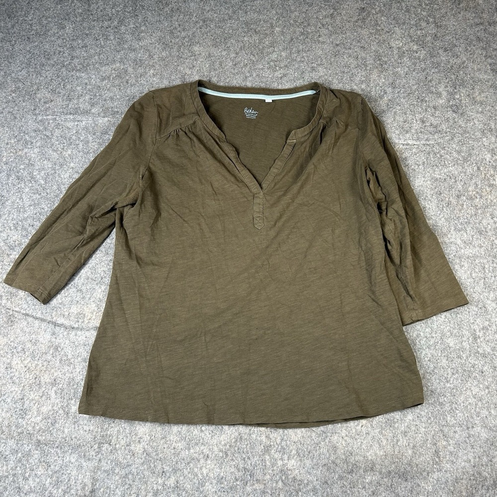 Boden Top Womens Medium The Cotton Notch Tee 3/4 Sleeve Green Flaw